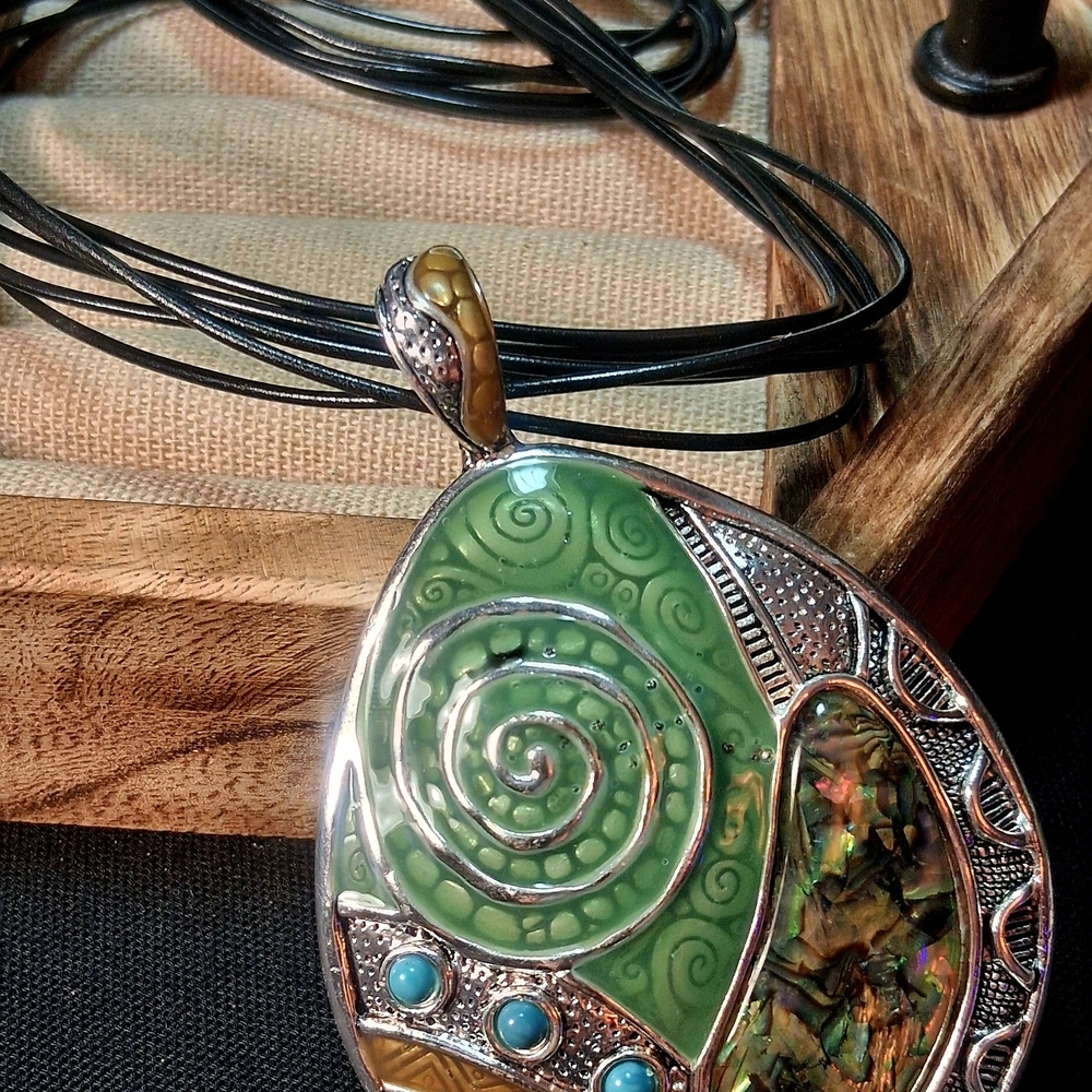 Green Spiral Statement Pendant Necklace - Women Jewelry Necklaces